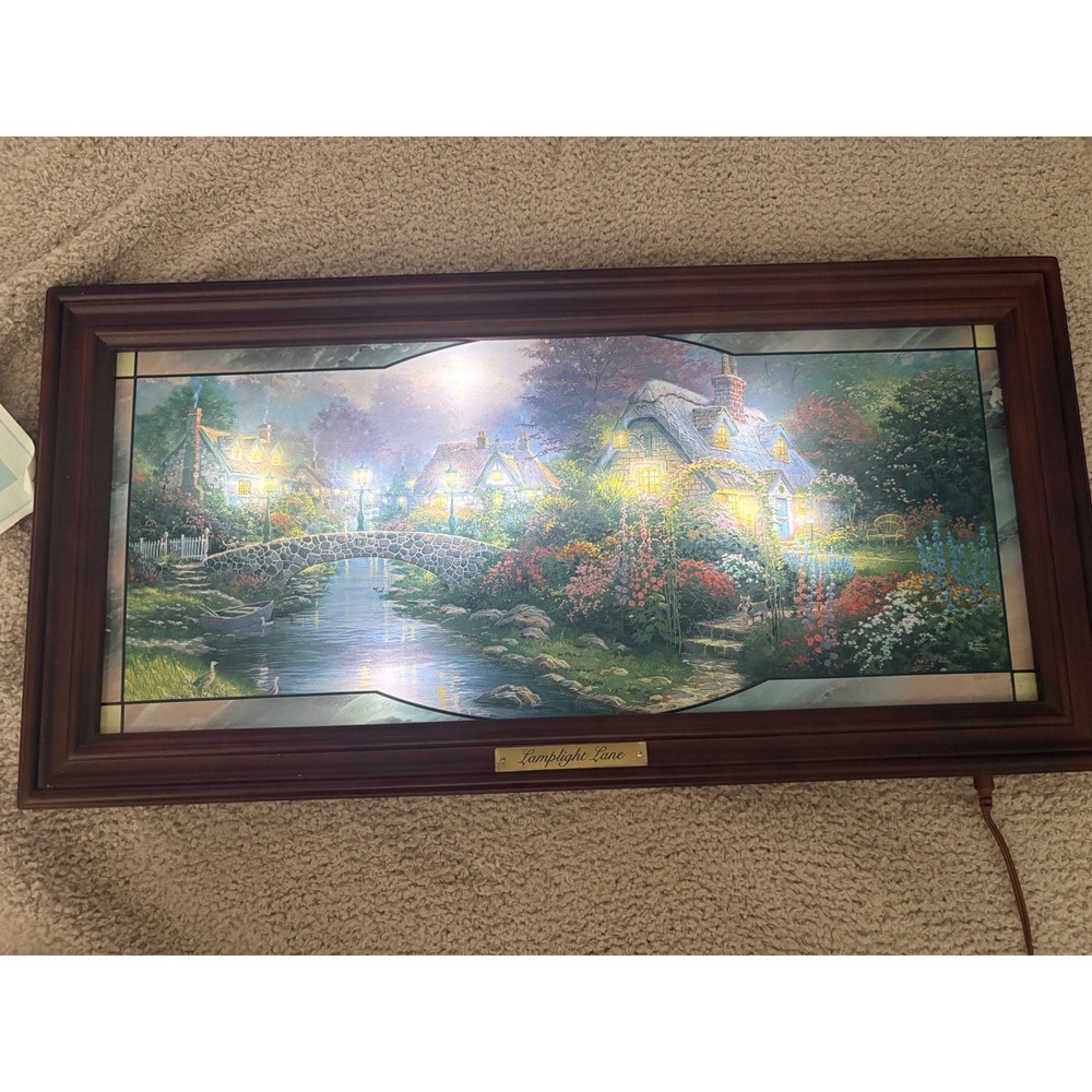 Thomas Kinkade Lamplight Lane Stained Glass Panorama Garden of Light Backlit COA